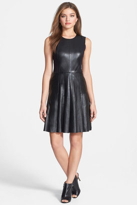 Halogen Leather & Ponte Pleat Dress (Petite)