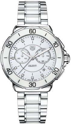 TAG Heuer Women's Chronograph Diamond (1/10 ct. t.w.) White Ceramic and Stainless Steel Bracelet Watch 41mm CAH1211.BA0863