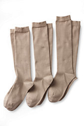 Lands' End Lands' End Women's Seamless Toe Solid Cotton Blend Trouser Socks (3-pack)-Cashew
