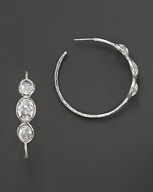 Ippolita Sterling Silver Rock Candy 3-Stone Hoop Earrings in Clear Quartz
