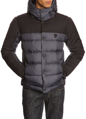 Scotch & Soda Wool-nylon blend navy quilted jacket with removable hood
