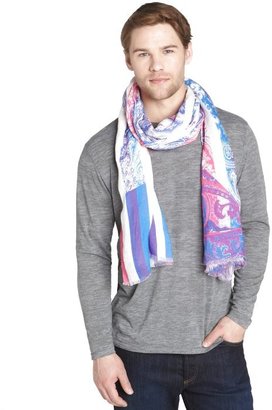 Etro blue and purple striped paisley linen scarf