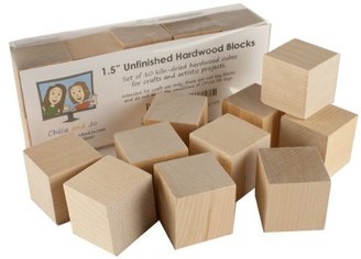 1.5" Natural Unfinished Hardwood Craft Wood Blocks By Chica and Jo - Set of 10 Wooden Cubes (1 1/2 inch)