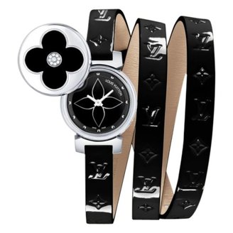 Louis Vuitton Black Leather Watch Tambour