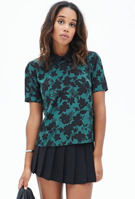 Forever 21 Collared Floral Print Top
