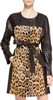 Escada Leather Leopard Trench Coat