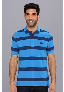 Lacoste Short Sleeve Wide Spaced Stripe Pique Polo w/ Contrasted Color Croc