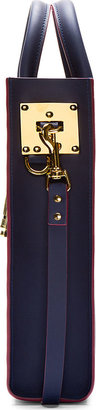 Sophie Hulme Navy Saddle Leather & Gold Mini Tote Bag