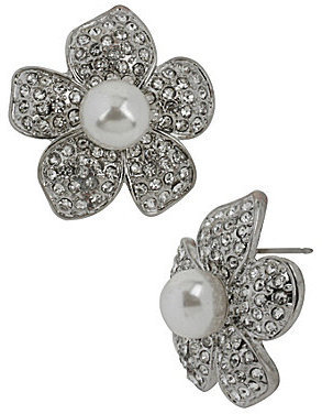 Betsey Johnson Pearl Flower Button Earrings