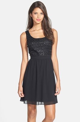 Adrianna Papell Sequin Lace Illusion Fit & Flare Dress