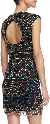 Phoebe by Kay Unger Jewel-Neck Sequined Cocktail Dress