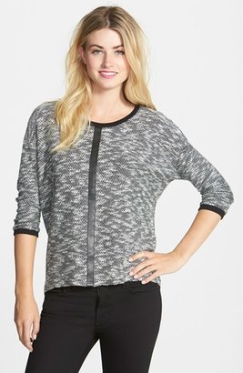 Vince Camuto Faux Leather Trim Speckled Print Top