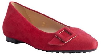Tod's strawberry suede pointed toe buckle detail flats