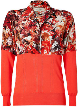 Paul Smith Red/Multi Mixed Media Silk Top