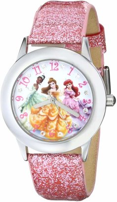 Disney Kids' W000408 Tween Glitz Princess Stainless Steel Glitter Leather Strap Watch