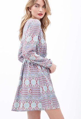 LOVE21 LOVE 21 Contemporary Pintucked Stained Glass Print Dress