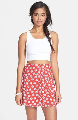 Lily White Floral Print Button Front Skirt (Juniors)