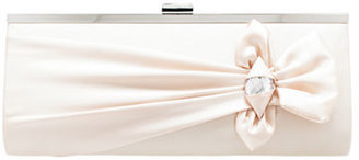 Jessica McClintock Satin Large Frame Clutch with Sapphire Crystal Middle Bow - CHAMPAGNE