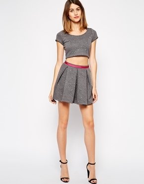 Neon Rose Geometric Textured Skirt - Grey
