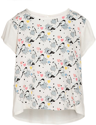Yumi Girl Pop Art Bird Print T-Shirt, Cream