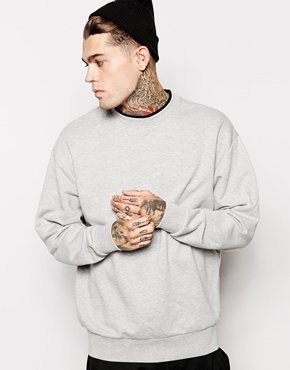 ASOS Oversized Sweatshirt With Double Neck Trim - Grey marl