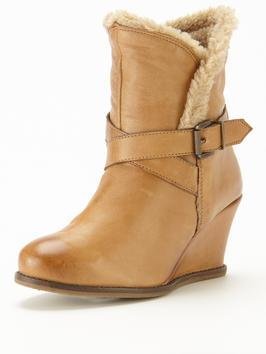 Lotus Cove Leather Wedge Ankle Boots