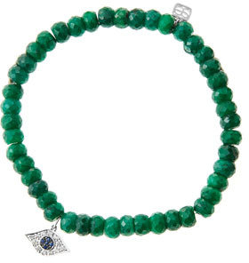 Sydney Evan 6mm Faceted Emerald Beaded Bracelet with 14k White Gold/Diamond Small Evil Eye Charm (Made to Order)