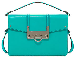 Milly Bryant Leather Flap Crossbody Bag, Turquoise