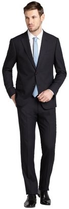 Armani 746 Armani navy pinstripe wool 2-button suit with flat front pants