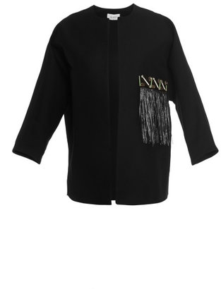 Isa Arfen Collarless Boxy Jacket In Black Black With Embroidery