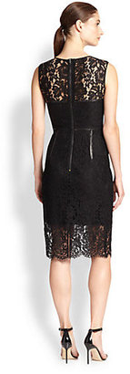 Milly Leather-Trimmed Lace Bodice Dress