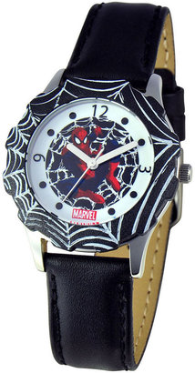 Marvel Spiderman Tween Black Leather Strap Watch
