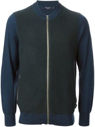 Paul Smith contrasting textured jacquard front zipped cardigan