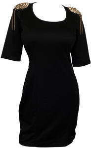eVogues Apparel Plus size Shoulder Spike Studded Knit Dress Black