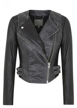 Muu Baa Muubaa Black and grey cracked leather panelled biker jacket