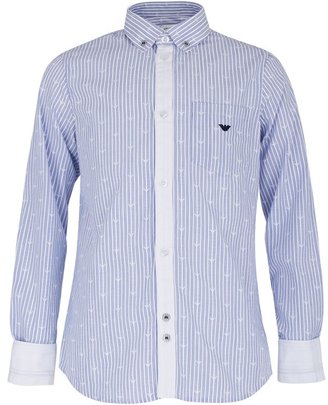 Armani Junior Blue Stripe Poplin Branded Shirt