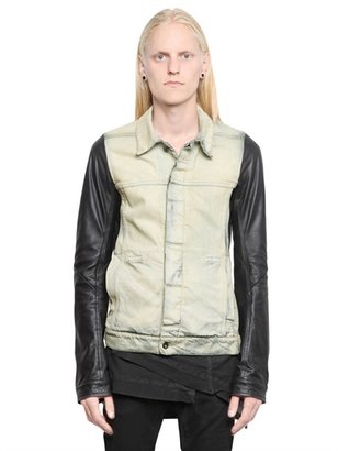 Rick Owens Bleached Cotton Denim & Leather Jacket