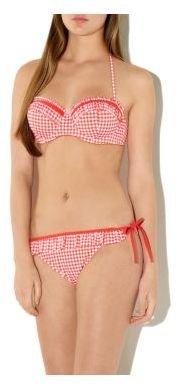 New Look Kelly Brook Red Gingham Frill Side Tie Bikini Bottoms