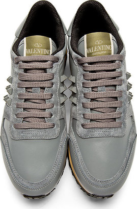 Valentino Grey Leather Rockstud Sneakers