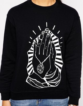 A. J. Morgan Illustrated People Bless Hands Long Sleeve Sweater