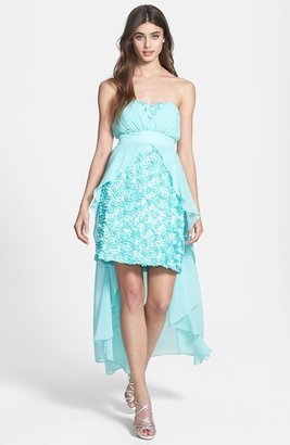 Adrianna Papell Strapless Rosette & Chiffon High/Low Gown