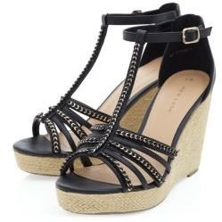 New Look Stone Chain Trim Strappy T-Bar Cork Wedges