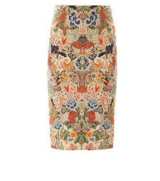 Alexander McQueen Floral-print silk-cotton skirt
