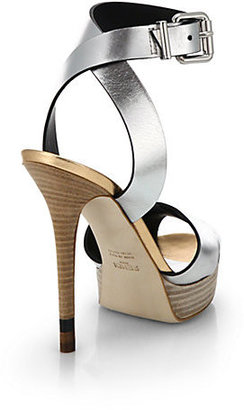 Fendi Claire Crisscross Metallic Leather Platform Sandals