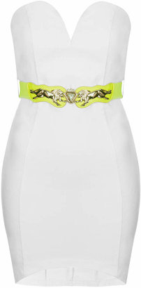 Rare **White Plunge Sweetheart Dress with Neon Belt