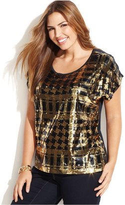 MICHAEL Michael Kors Size Printed Sequined Top