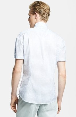 Michael Bastian Short Sleeve Stripe Cotton & Linen Shirt