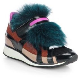 Pierre Hardy Mixed Media Fur-Front Sneakers