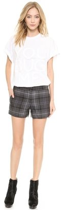 Vera Wang Collection Plaid & Leather Shorts