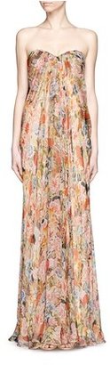 Nobrand Floral print silk chiffon strapless gown